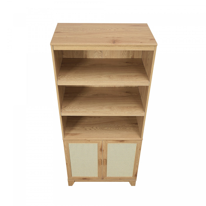 Sheridan Mid-Century Modern 31\" Bookcase Cabinet in Natural (7-Shelf) - Set of 2