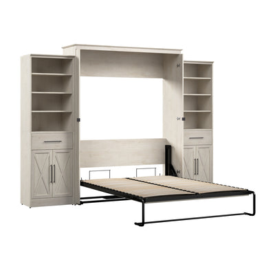 Bestar Key West Queen Murphy Bed & Closet Organizers with Doors & Drawers (119 W) - Linen White Oak|Grand lit escamotable Key West de Bestar de 119 po (L) avec organisateurs de garde-robe, portes et tiroirs - blanc chêne lin