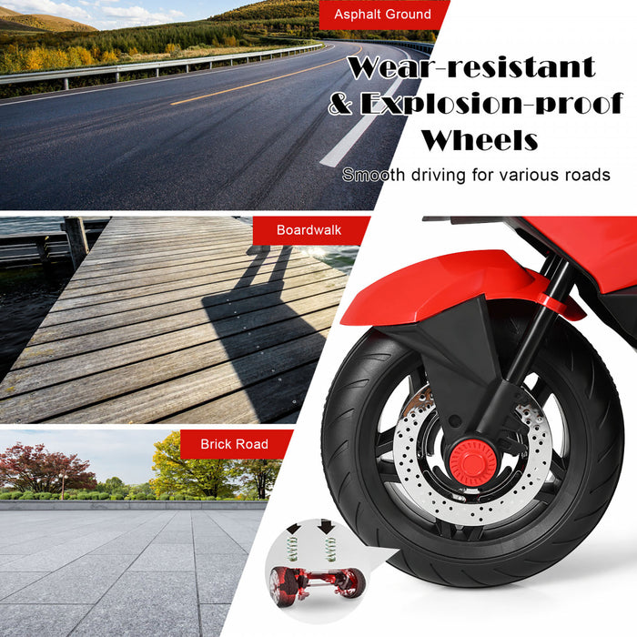 Costway 12v Kids Ride On Motorcycle Electric Motor Bike W/ Training Wheels & Light Red