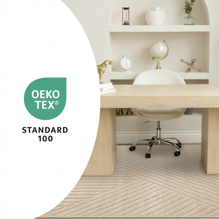 Oslo Beige Angled Striped Design Rug, 6'7\" x 9'6\" Indoor Area Rug