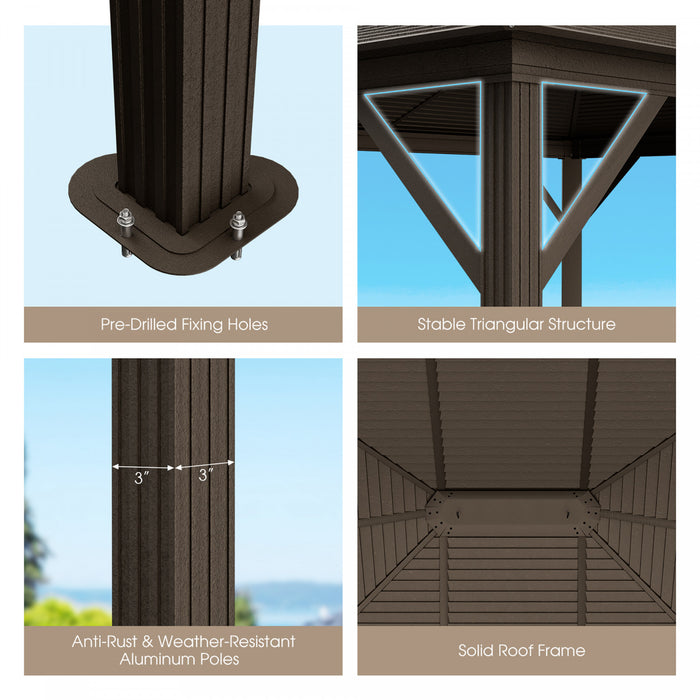 Costway 12' X 10' Patio Hardtop Gazebo W/ Galvanized Steel Top Aluminum Frame Outdoor