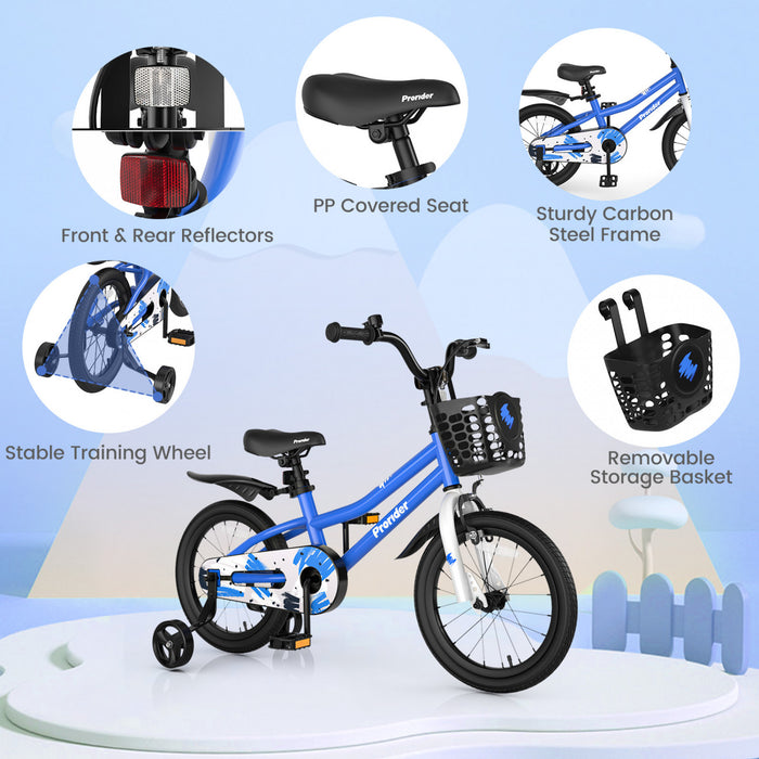 Costway 16\" Kid's Bike With Removable Training Wheels & Basket For 4-7 Years Old Blue