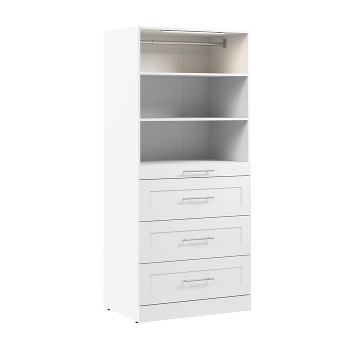 Bestar Florence 35\" Modular Reach-In/Walk-In Closet System with LED Light and Storage - White
