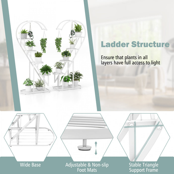 Costway 5 Tier Metal Plant Stand Heart-shaped Shelf With Hanging Hook For Multiple Plants White