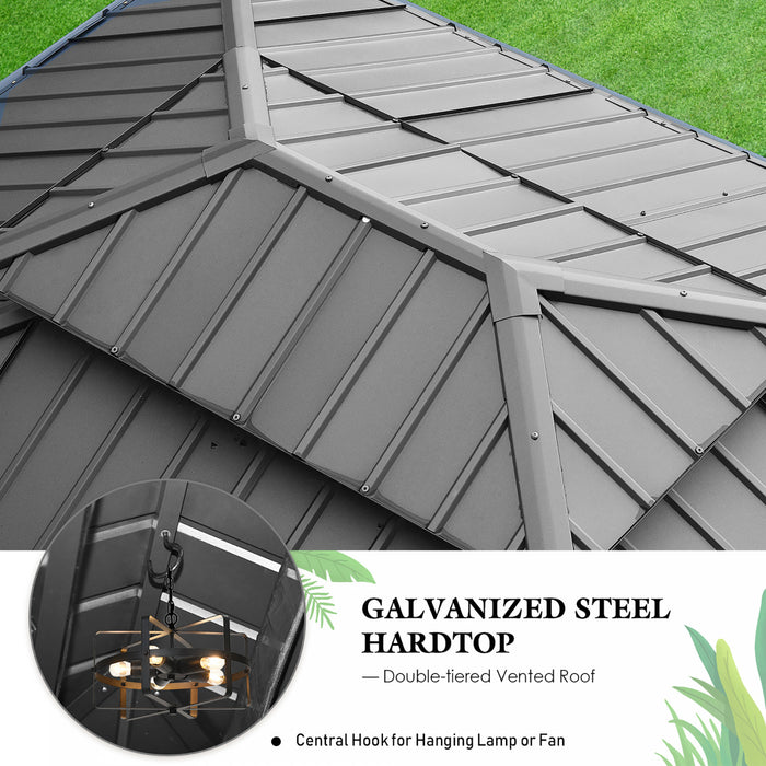 Costway 12ft X 10ft Hardtop Gazebo 2-tier Outdoor Galvanized Steel Canopy Grey