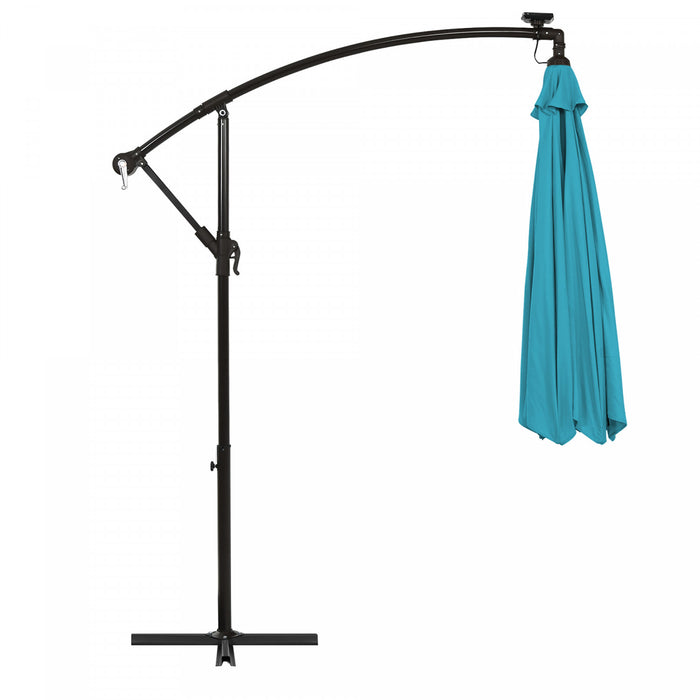 Costway 10 Ft Patio Solar LED Offset Umbrella 40 Lights Crank Base Turquoise