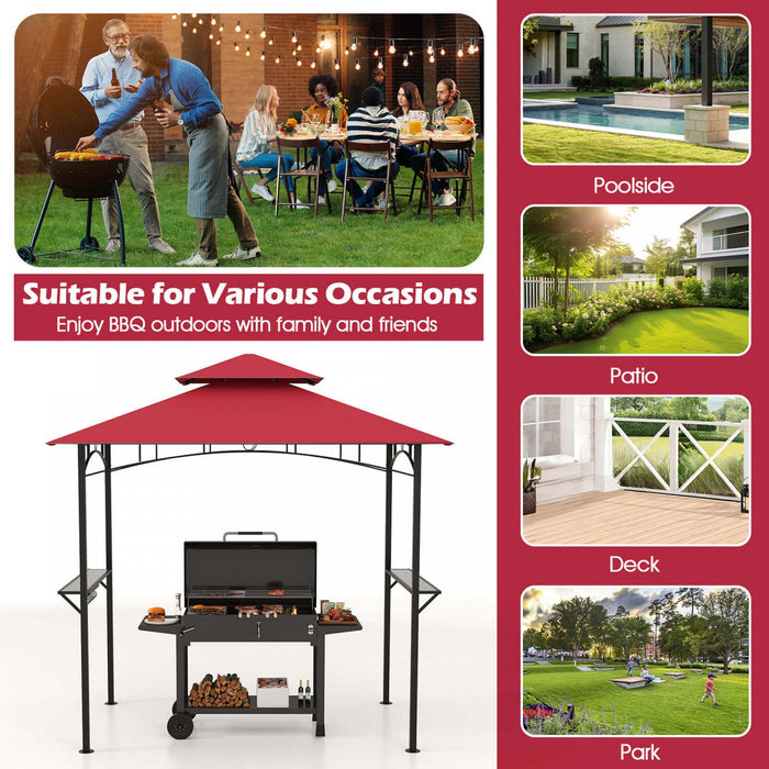 Costway 8' X 5' Grill Gazebo With 2 Shelves 7 Hooks Metal Frame Soft Top Wine