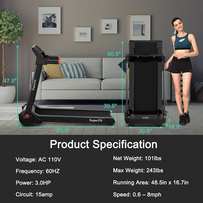 Superfit 3hp Folding Electric Treadmill Running Machine W/ Speaker Red