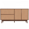 Oliver 61" Sideboard Cabinet with Rattan Sliding Doors and Drawers,Dark Brown Accent Cabinet | Oliver 61" Buffet avec Portes Coulissantes en Rattan et Tiroirs, Marron Fonce