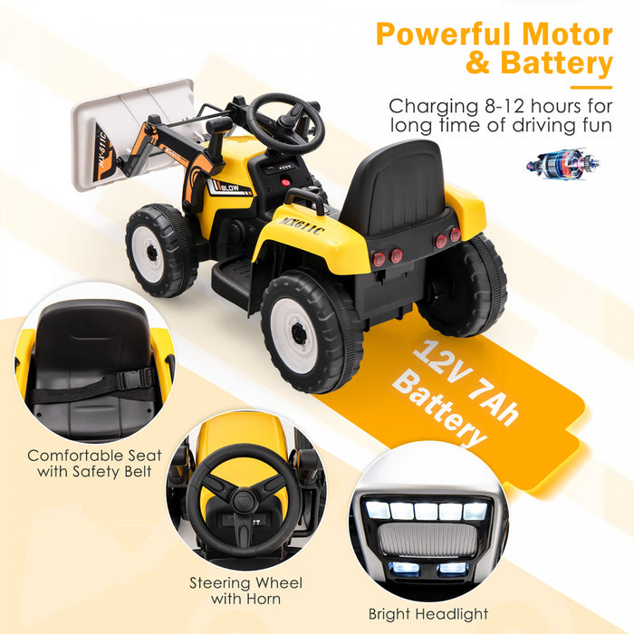 Costway Kids Ride On Excavator Digger 12v Electric Tractor Rc W/ Digging Bucket Yellow