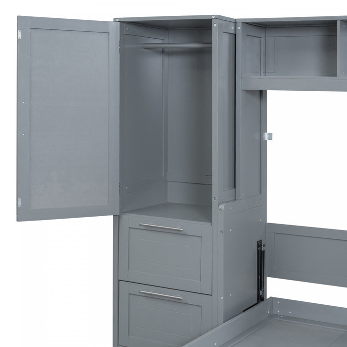 Dennis Engineered Wood Full Murphy Bed With Shelves And Drawers, Grey