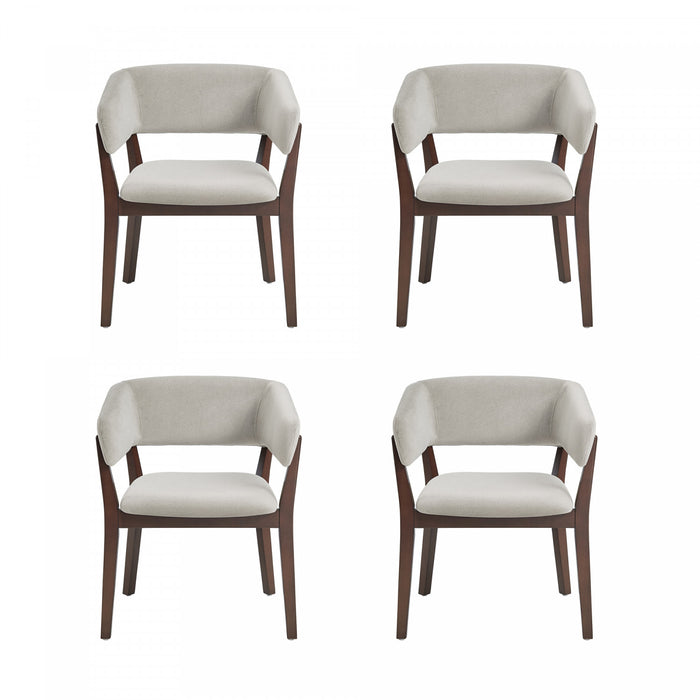 Blake Modern Faux Mohair Wood Armchair in Greige - Set of 4 Dining Chair