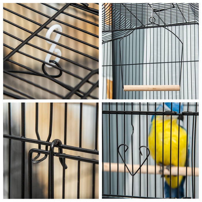 Pawhut 36\" Bird Cage For Finches, Canaries Budgies, Parrot Cage With Accessories Handle, Black