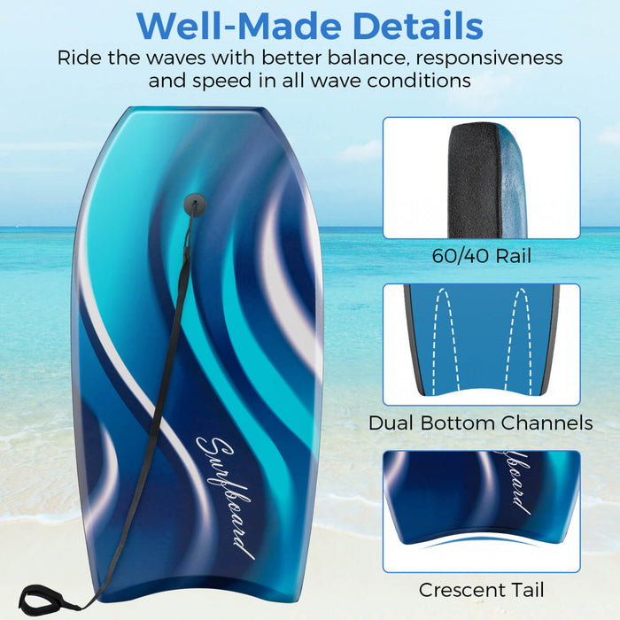 Costway 33\" Lightweight Body Board With Eps Core Xpe Deck Hdpe Bottom Crescent Tail Blue