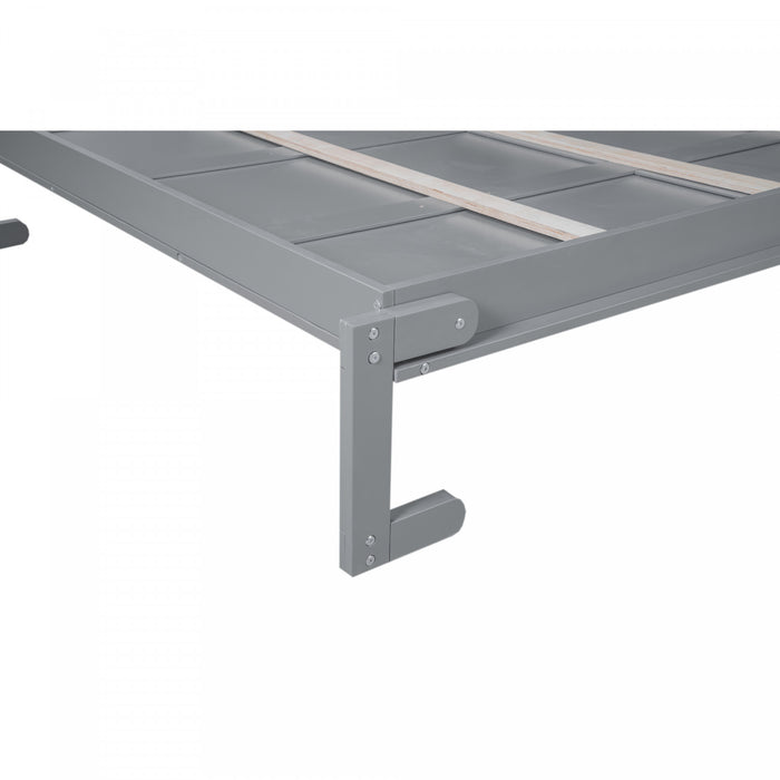 Glenn Engineered Wood Murphy Bed With Shelves And Led Lighting, Queen Size, Grey