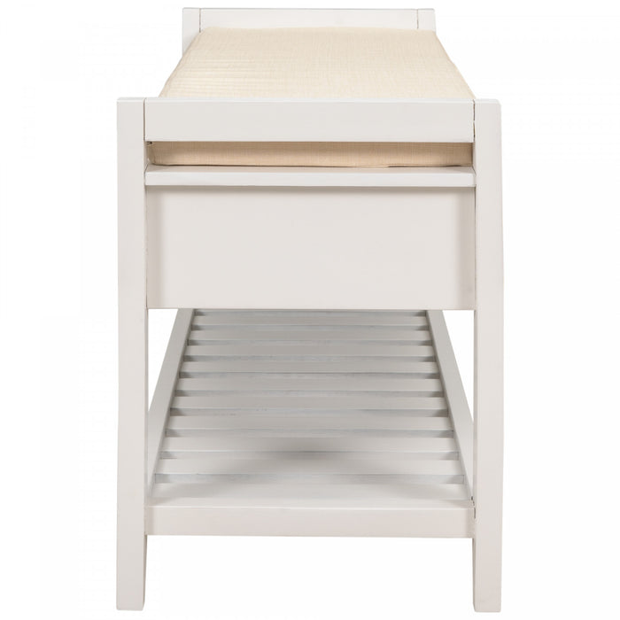 Stephanie Pine Wood Shoe Rack Bench With Cushioned Seat With Storage Drawers - White