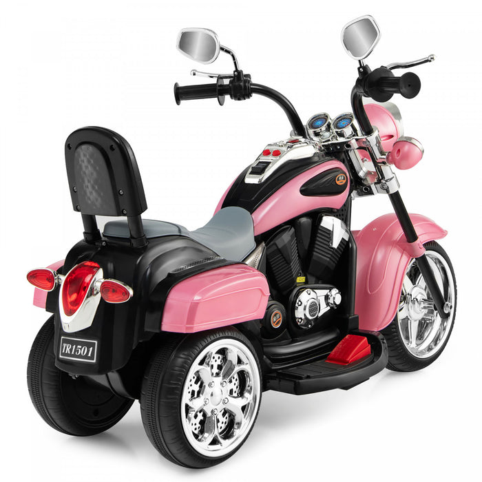 Costway 6v Kids Ride On Chopper Motorcycle 3 Wheel Trike With Headlight And Horn Pink