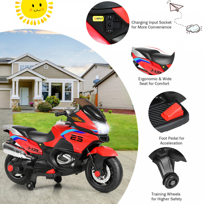 Costway 12v Kids Ride On Motorcycle Electric Motor Bike W/ Training Wheels & Light Red