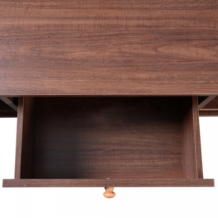 Grain 43.5 Inch Rattan Coffee Table with Sliding Doors, Drawers and Solid Wood Legs, Wood