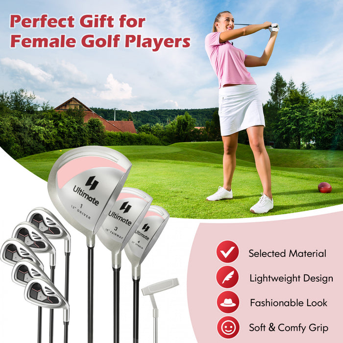 Costway 9 Pcs Women's Complete Golf Club Set Right Handed With 460cc Alloy Driver Irons Pink