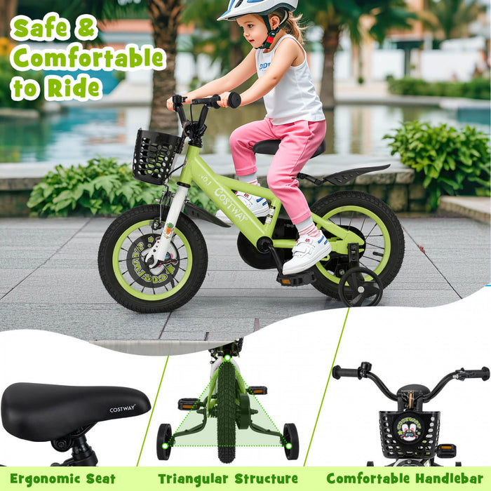 Costway 12\" Kid's Bike For 3-4 With Height-adjustable Handlebar & Saddle Handbrake Green