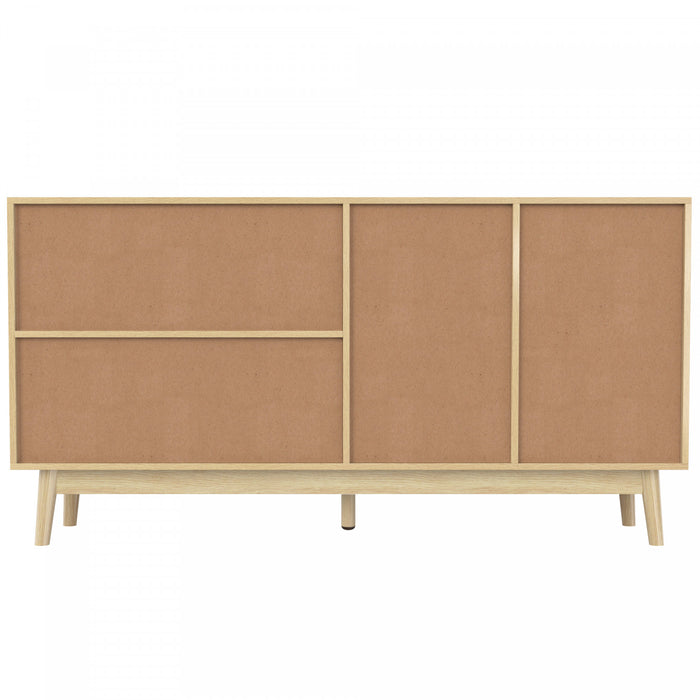 Oliver 61\" Sideboard Cabinet with Rattan Sliding Doors and Drawers,Natural Accent Cabinet