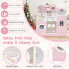 Honeyjoy Kids Kitchen Set Wooden Kitchen Playset With Clock, Microwave, Sink, Dish Rack Pink