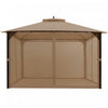 Costway 12' X 10' Outdoor Patio Gazebo Canopy Shelter Double Top Sidewalls Netting Brown