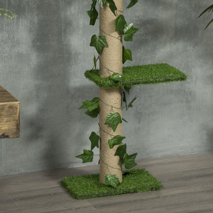 Pawhut 4-tier Floor To Ceiling Cat Tree, Height(80-95inches)adjustable, Tall Cat Tower W/ Anti-slip Kit, Leaves, Multi-layer Activity Centre W/ Scratching Post