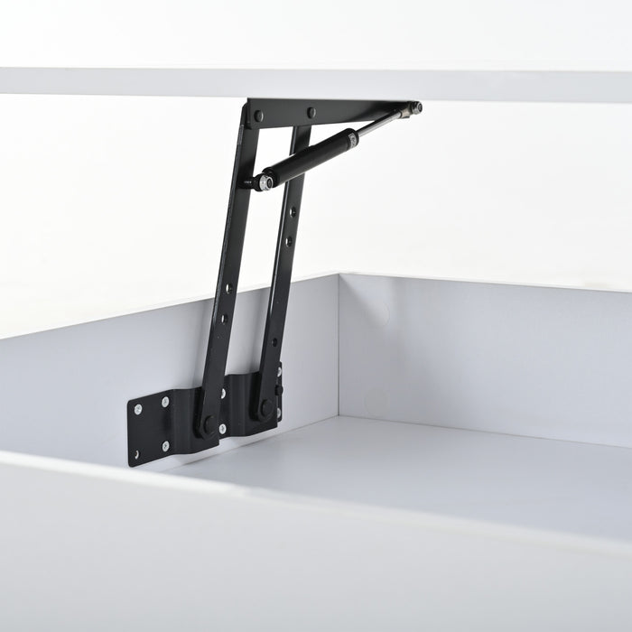Lumina 25.5 Inch Square Lift-Top Coffee Table with LED Lights and Dual Drawers, White