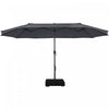 Costway 15FT Double-Sided Twin Patio Umbrella Sun Shade Outdoor Crank Market Base Grey
