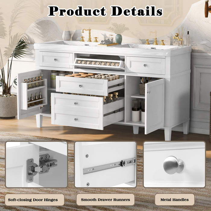 Haven 59 Inch Double Sink Bathroom Vanity with Resin Sinks and 3 Drawers, White