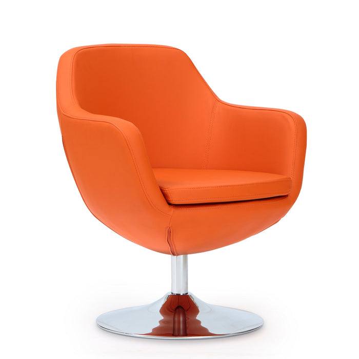 Manhattan Comfort Caisson Polished Chrome Faux Leather Swivel Accent Chair - Orange
