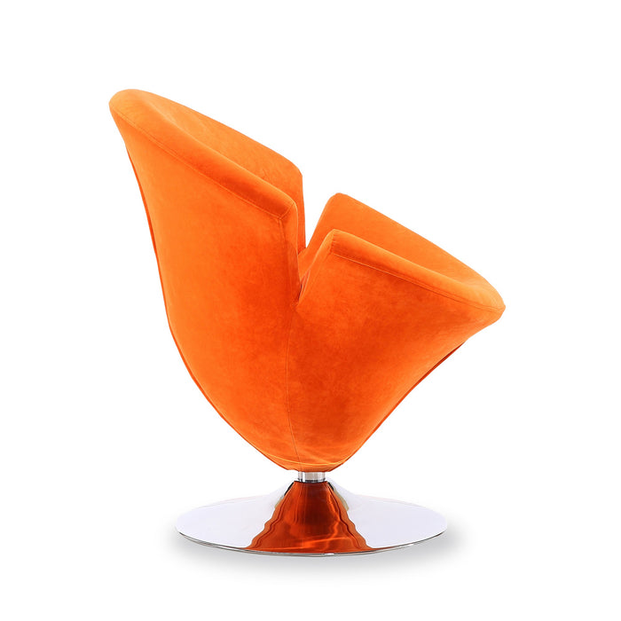 Manhattan Comfort Tulip Polished Chrome Velvet Swivel Accent Chair - Orange