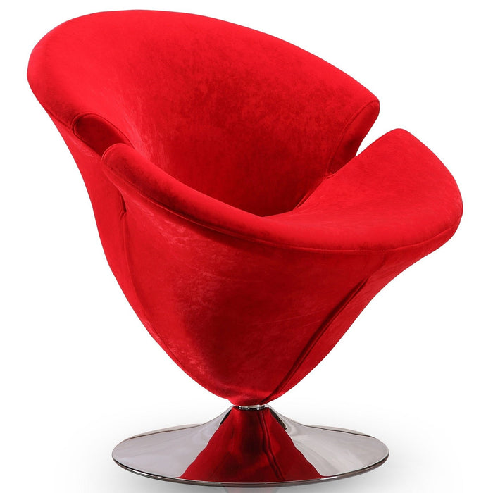 Manhattan Comfort Tulip Polished Chrome Velvet Swivel Accent Chair - Red