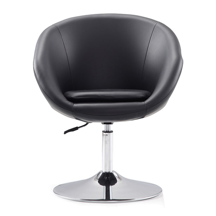 Manhattan Comfort Hopper Polished Chrome Faux Leather Adjustable Height Accent Chair - Black