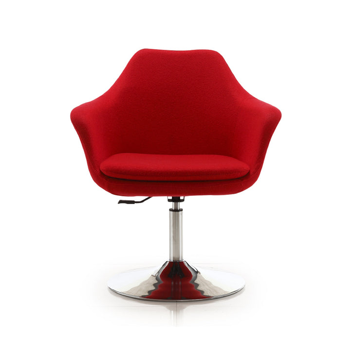 Manhattan Comfort Kinsey Polished Chrome Wool Blend Adjustable Height Swivel Accent Chair - Red