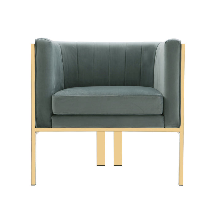 Manhattan Comfort Paramount Polished Brass Velvet Accent Armchair - Warm Grey