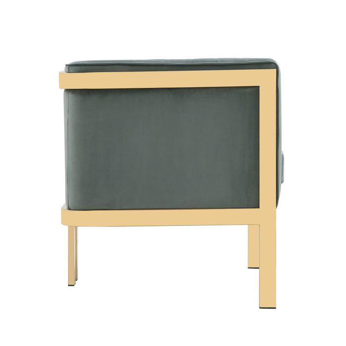 Manhattan Comfort Paramount Polished Brass Velvet Accent Armchair - Warm Grey