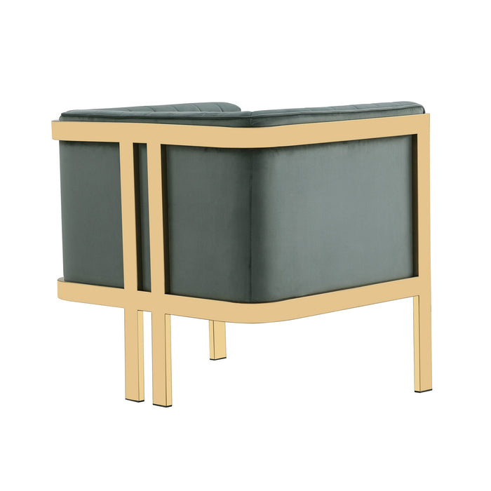 Manhattan Comfort Paramount Polished Brass Velvet Accent Armchair - Warm Grey