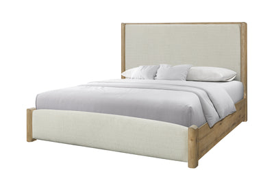 Austin Panel Bed with Fabric Headboard & Footboard, Natural Oak Brown - Queen Size | Lit à panneaux Austin avec tête et pied de lit en tissu, brun chêne naturel - format grand lit