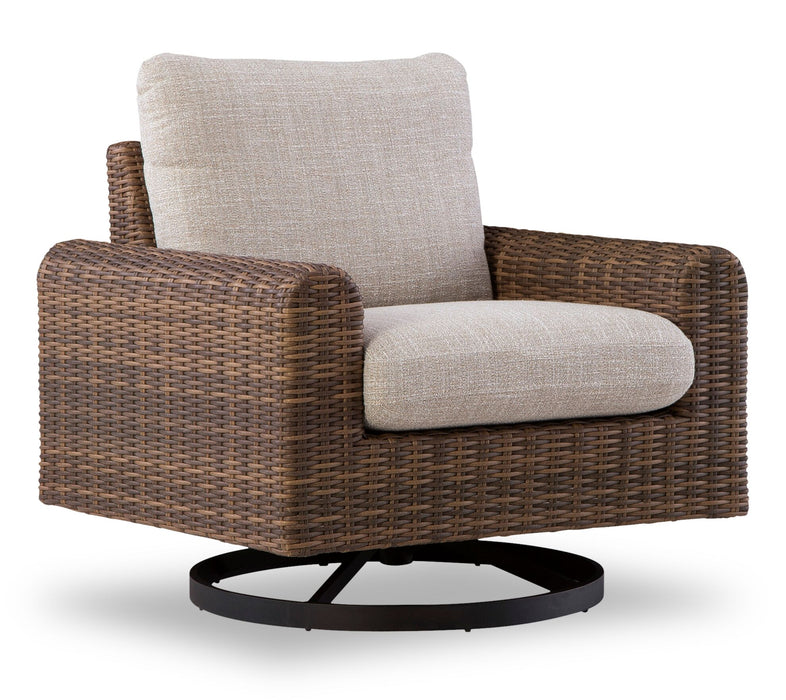 Banff Outdoor Patio Swivel Chair - Resin Wicker, Aluminum & Nuvella Fabric - Brown/Beige