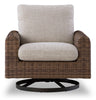 Banff Outdoor Patio Swivel Chair - Resin Wicker, Aluminum & Nuvella Fabric - Brown/Beige | Fauteuil pivotant Banff pour la terrasse à l’extérieur - osier en résine, aluminium et tissu NuvellaMD - brun et beige