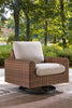 Banff Outdoor Patio Swivel Chair - Resin Wicker, Aluminum & Nuvella Fabric - Brown/Beige | Fauteuil pivotant Banff pour la terrasse à l’extérieur - osier en résine, aluminium et tissu NuvellaMD - brun et beige