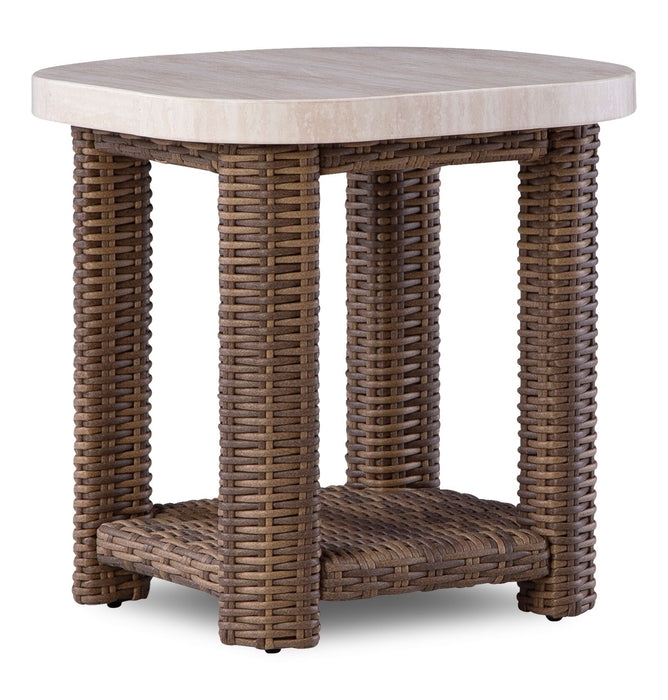 Banff Outdoor Patio End Table - Resin Wicker & Aluminum, Weather Resistant - Brown/Beige