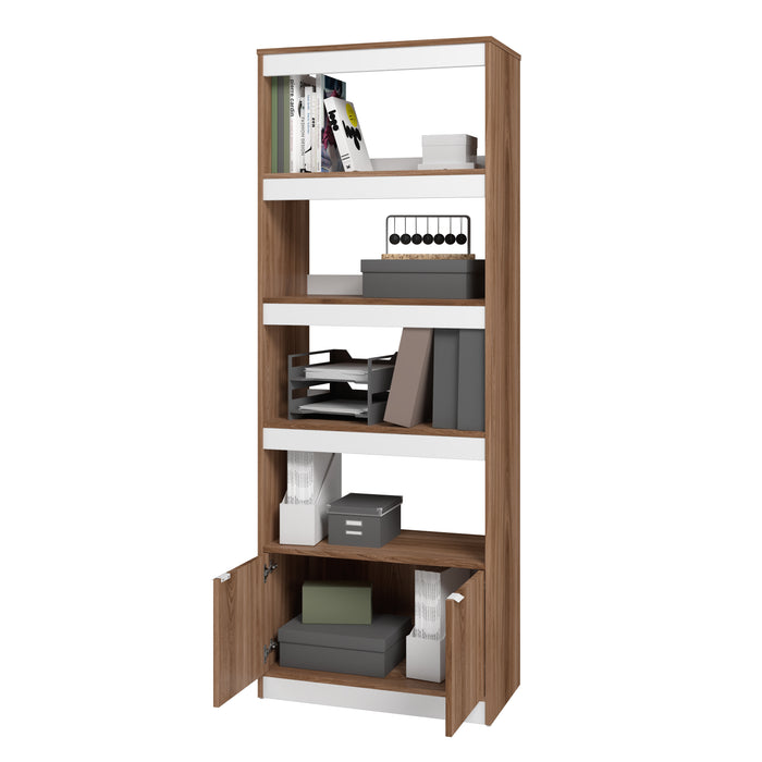 Manhattan Comfort Mid-Century Modern Ratzer Bookcase with 5 Shelves - Brown & White