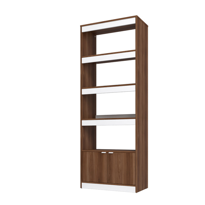 Manhattan Comfort Mid-Century Modern Ratzer Bookcase with 5 Shelves - Brown & White