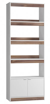Manhattan Comfort Mid-Century Modern Ratzer Bookcase with 5 Shelves - White & Brown
