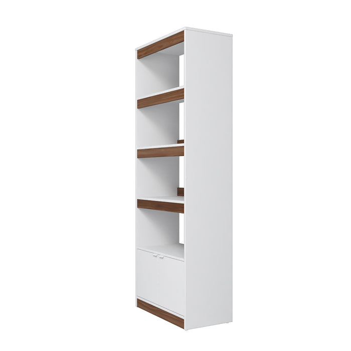 Manhattan Comfort Mid-Century Modern Ratzer Bookcase with 5 Shelves - White & Brown
