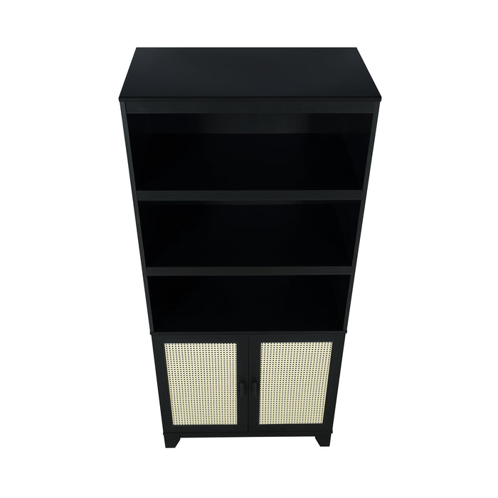 Manhattan Comfort Sheridan Modern Cane Bookcase with Adjustable Shelves - Black
